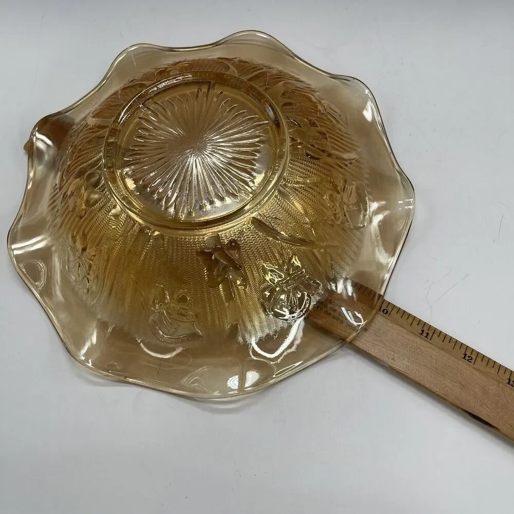 Jeanette Iridescent Marigold Iris & Herringbone‎ Ruffled Bowl 9.5